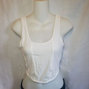 Pacific Sun PAC Cares Womens Sz Medium White Crop Ribbed Tank Top Fitted Cotton